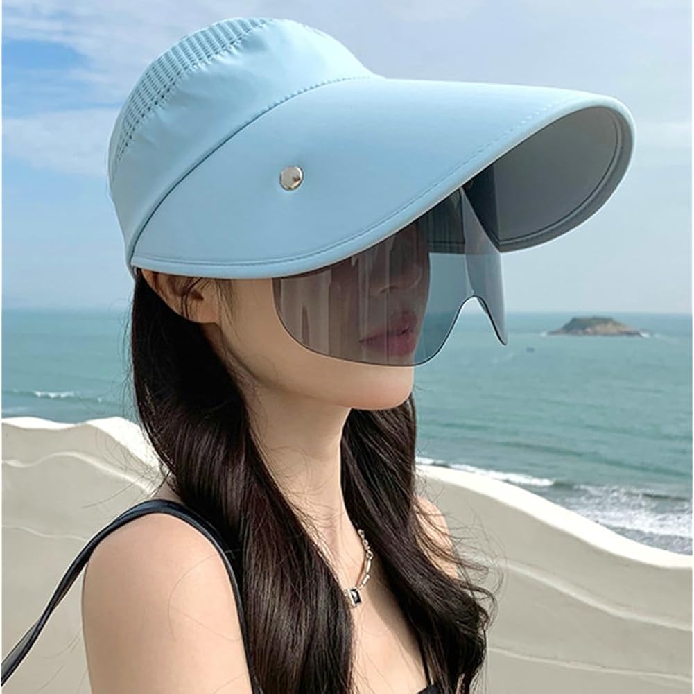 Wide Brim Sun Hat for Women Goggles UV Protection Beach Visor Cap Sports Golf Hiking Beige