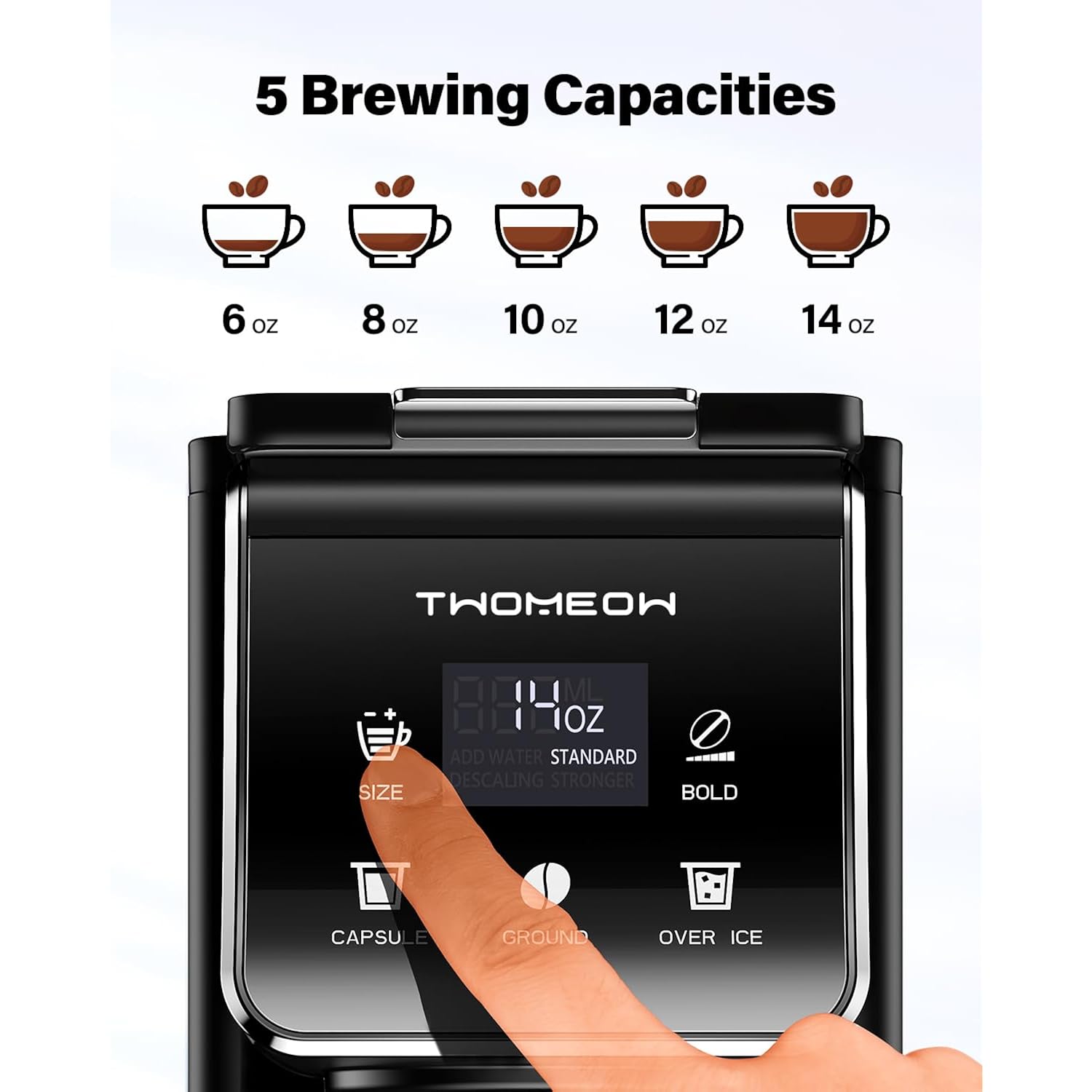 K Cup Coffee Maker With Bold Setting, Single Serve Hot & Iced Coffee Maker for K-Cup and Grounds, 52 Oz Removable Water Tank, 6 to 14oz Brew Size, Pod Coffee Machine With Reusable Filter,(Black)