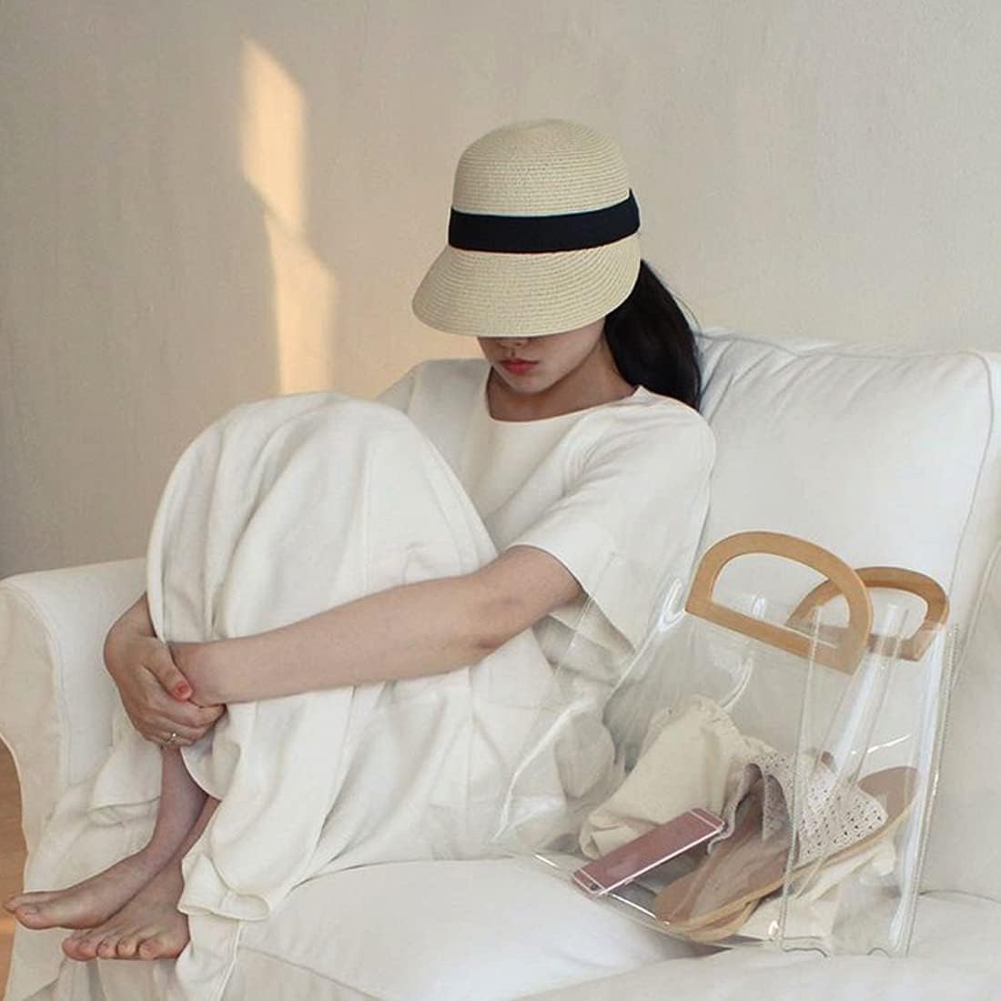 Summer Visor Hats for Women Foldable Floppy Solid Color Straw Sun Hat Travel Beach Baseball Cap Beige