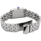 Seiko Swr083 Rectangular Watch - Essentials Collection - Roman Numeral Dial, Blue Hands, Stainless Steel Bracelet, And 50M Water Resistance