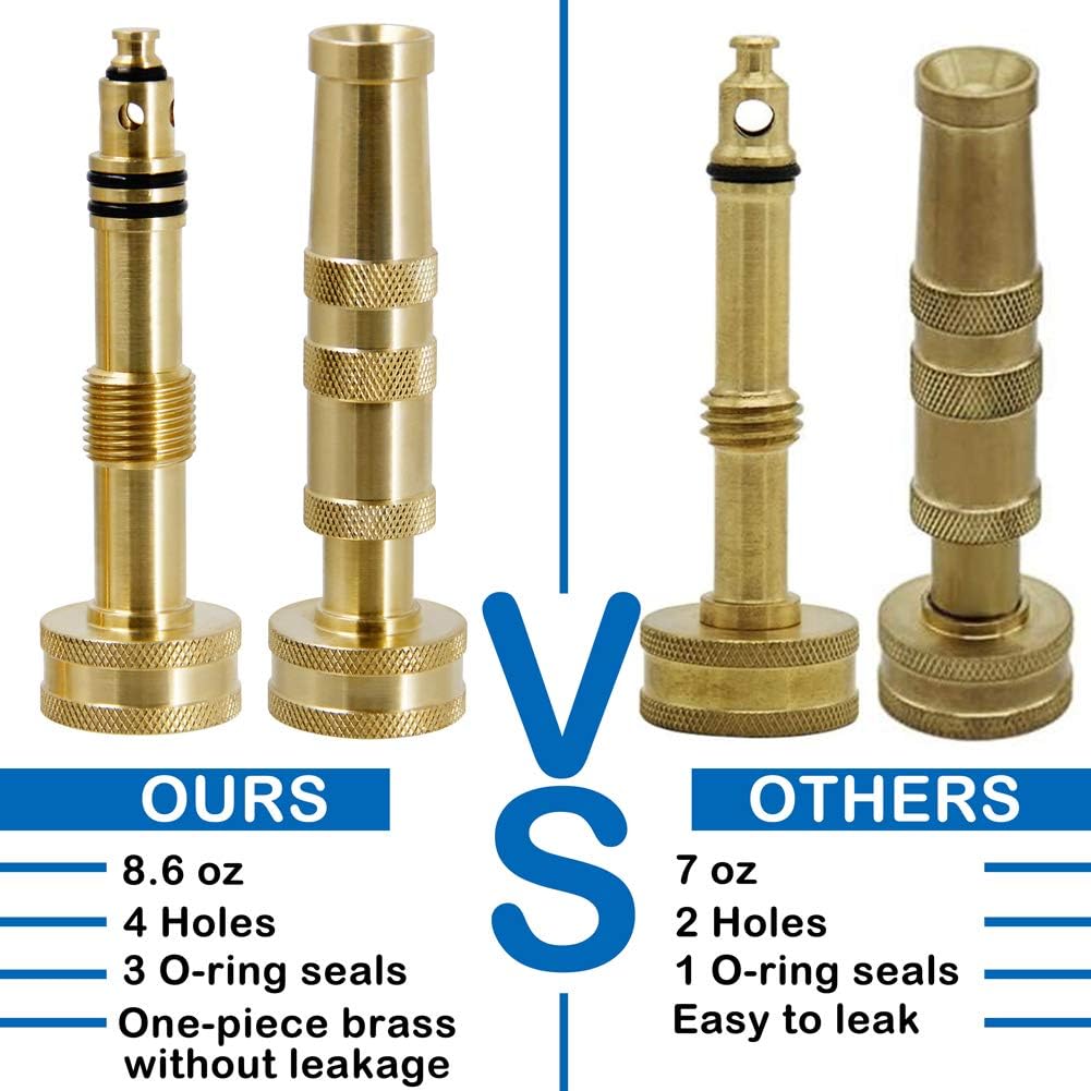 Twinkle Star Heavy-Duty Brass Adjustable Twist Hose Nozzle, 2 Pcs | 3/4” Ght Brass Garden Hose Nozzle, Adjustable Water Flow