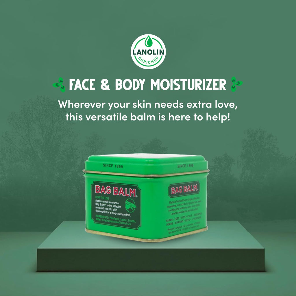 Bag Balm Vermont's Original Skin Moisturizer - Full Body Hydrating Skin Care: Dry Hands, Lips, Face, Feet & More - Unscented, Cruelty & Paraben Free - Day & Night, Men & Women (4oz Tin, Made in USA)