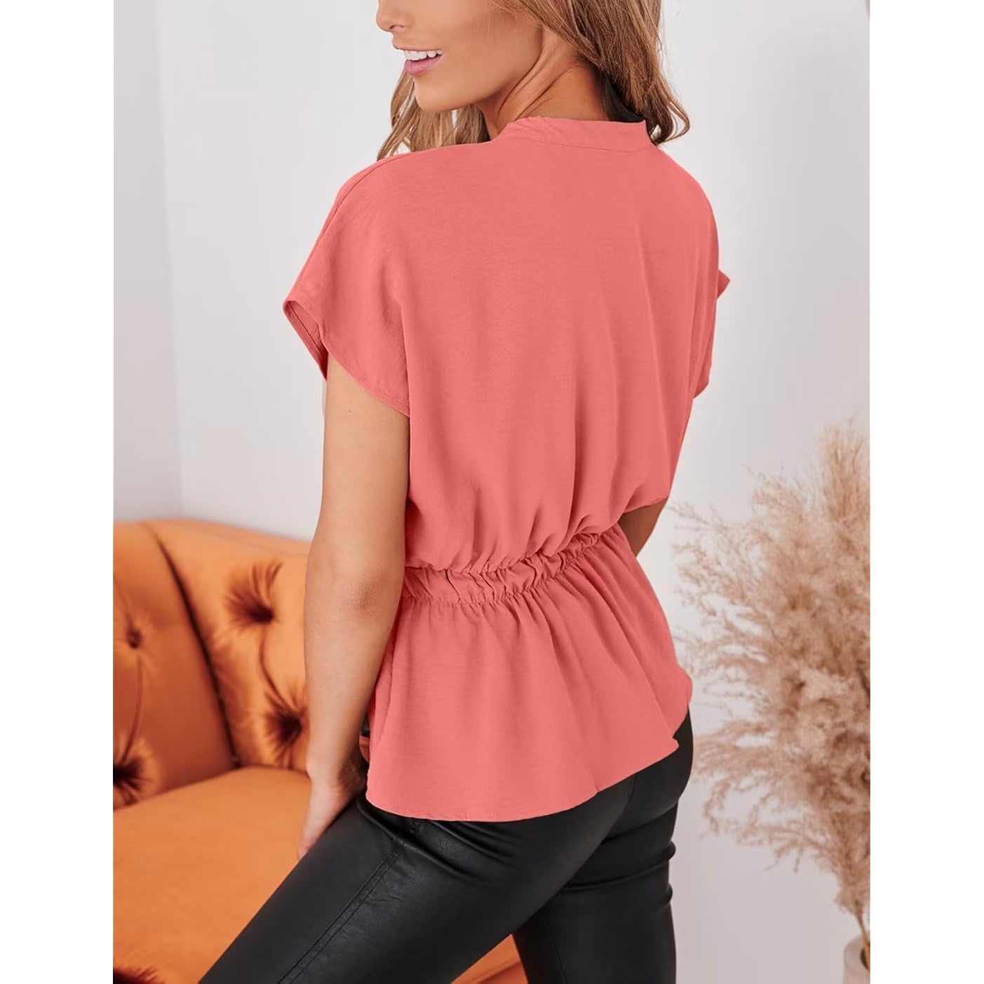 Womens Button Down Blouses Casual Peplum Summer Tops Dressy Chiffon Work Blouse