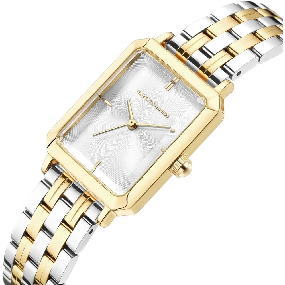 Roberto Marino Rm1982 Women’S Luxury Watch Rectangular Gold – Japanese Quartz Movement, Vintage Stainless Steel Design, Silver Dial, Elegant Dress Timepiece, 3Atm Water Resistant – Reloj Para Mujer