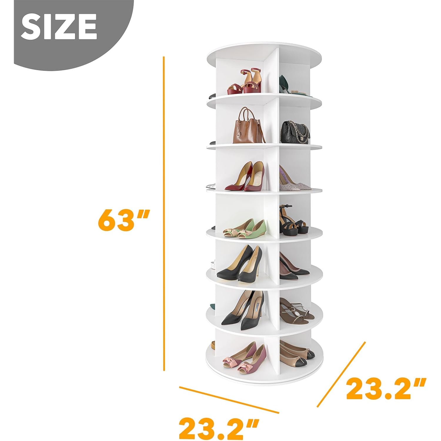 SpaceAid 7 Tier Rotating Shoe Rack Tower, Spinning Shoe Display Lazy Susan, Revolving 360 Shoe Rack Storage Round Carousel, Vertical Handbag Rotate Shoes Closet Organization (7-Tier White)
