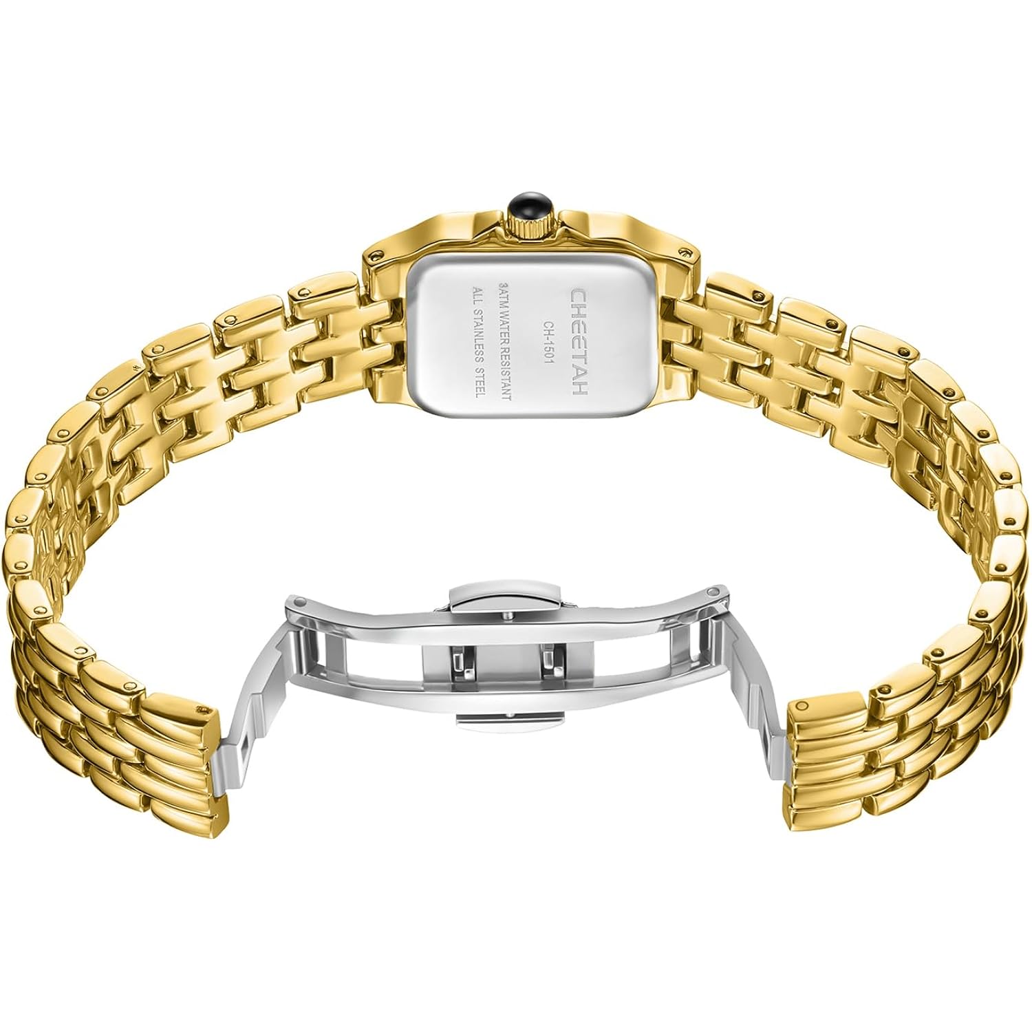 Cheetah Gold Watches For Women With Small Vintage Bracelet, Rectangular Case Roman Dial
