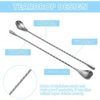 2 Pcs 12 Inch Bar Mixing Spoon Cocktail Spoon Stainless Steel Bar Long Spoon With Spiral Pattern