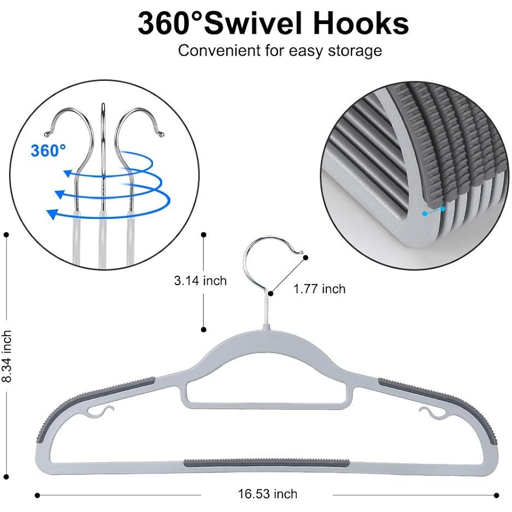 Plastic Hangers 50 Pack Heavy Duty Dry Wet Clothes Hangers With Non-Slip Pads Space Saving 0.2" Thickness Super Lightweight Organizer