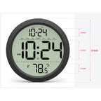 Digital Wall Clock Battery-Operated, 8 Inch Small Decorative Modern Wall Clock With Date, Temperature, Auto-Dst, Silent Electric Wall Clock For Bedroom, Living Room, Kitchen, Office, Farmhouse -Black
