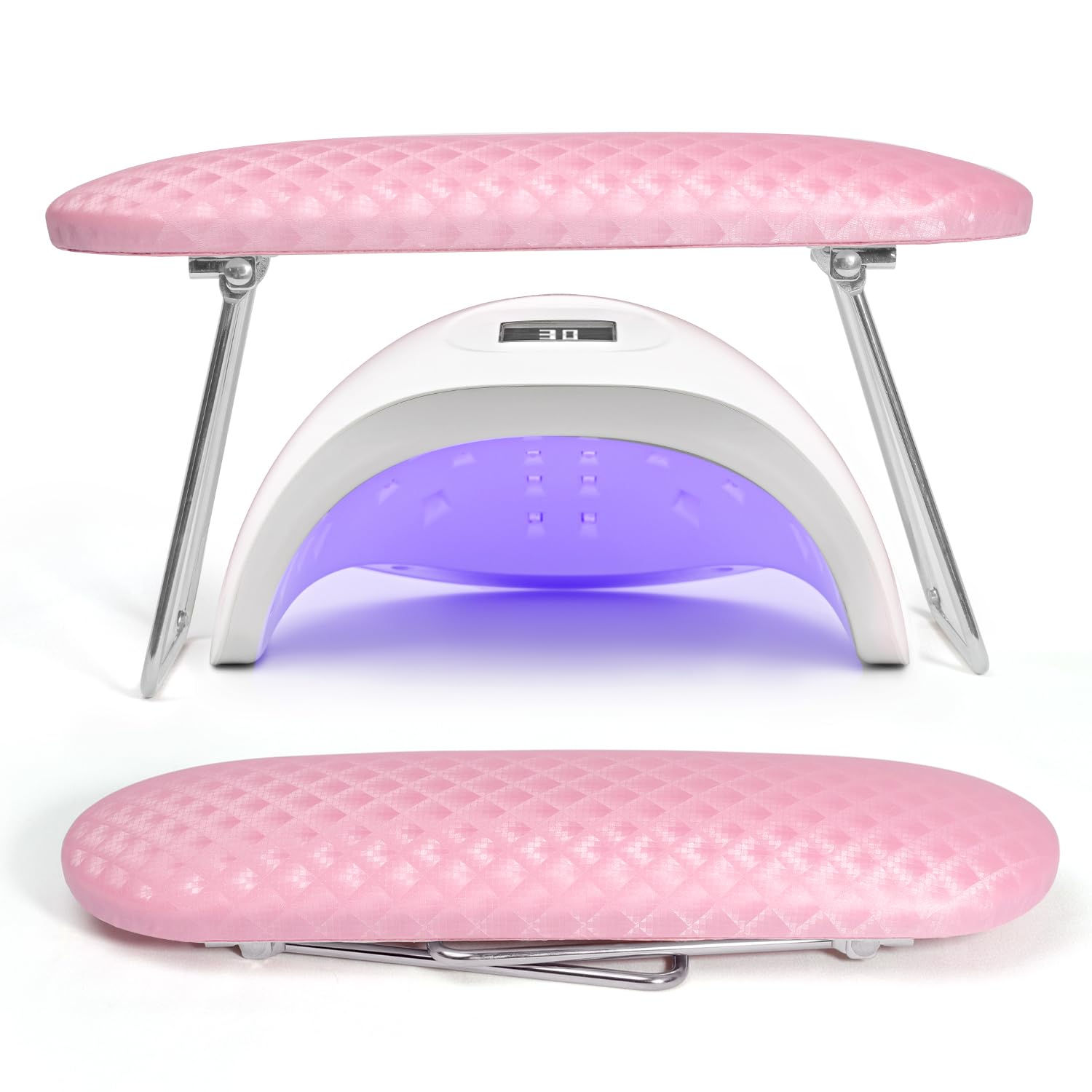 Krofaue Arm Rest for Nails Tech, Professional Microfiber Leather Nail Hand Rest Stand Arm Rest for Acrylic Nails Cushion Hand Holder with Non-slip - Nail Technician Use Must Have (Pink)