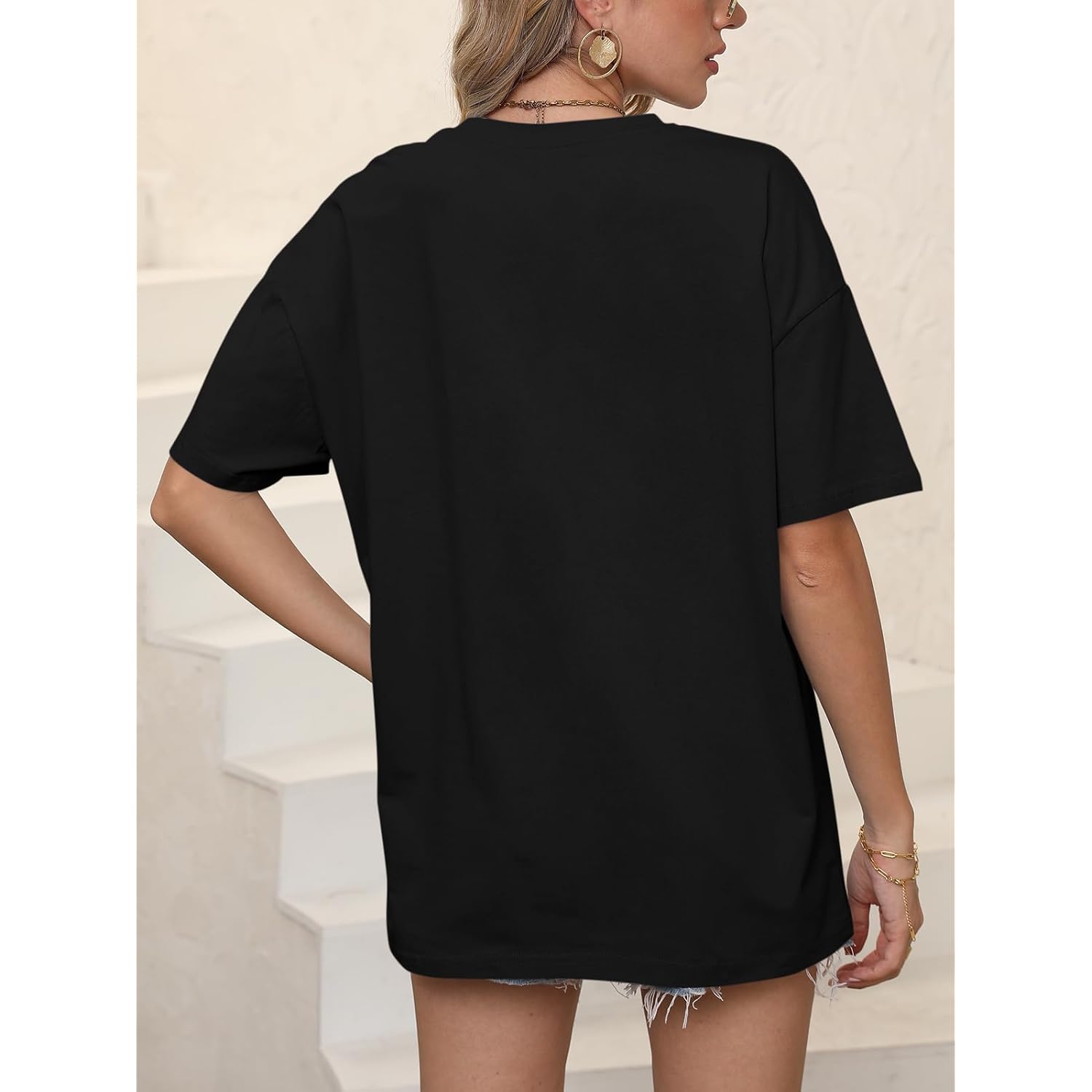 ORANDESIGNE Womens Oversized Cotton T Shirts Graphic Tees Short Sleeve Vintage Tops Casual Summer Clothes 2026 Black