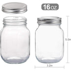 YINGERHUAN Glass Regular Mouth Mason Jars, 16 oz Clear Glass Jars with Silver Metal Lids for Sealing, Canning Jars for Food Storage, Overnight Oats, Dry Food, Snacks, Candies, DIY Projects (4PACK)