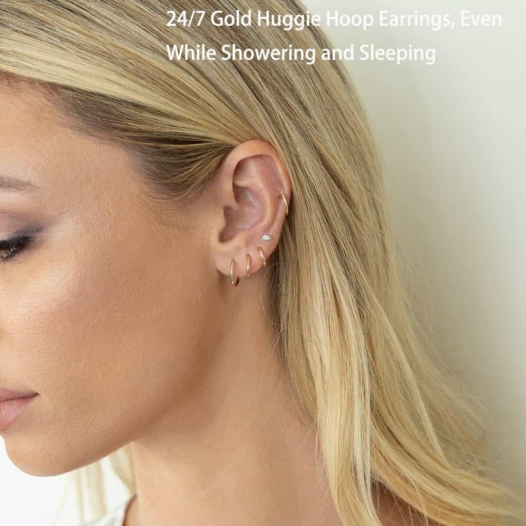 Small Gold Hoop Earrings Lightweight: Hinged Huggie Hoop Earrings for Lobe Cartilage Helix Tiny Hoops Earrings in Silver Black for Women Men