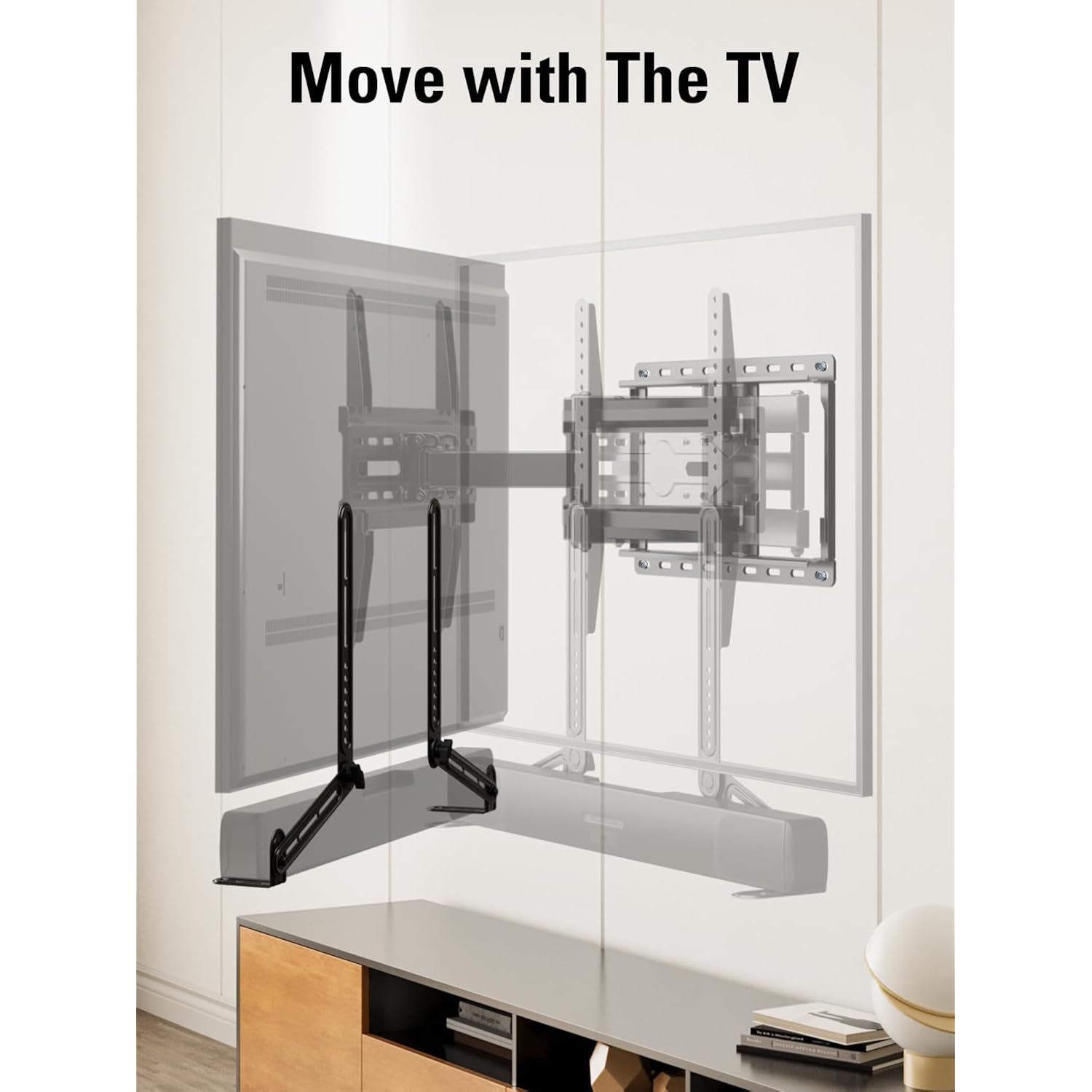 Mounting Dream Soundbar Mount Bracket for Mounting Above or Under TV Fits Most of Sound Bars Up to 15 Lbs, with Detachable Long Extension Plates MD5420