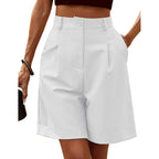 Bermuda Shorts for Women Summer Dressy Casual Elastic High Waisted Wide Leg Knee Length Shorts with Pockets