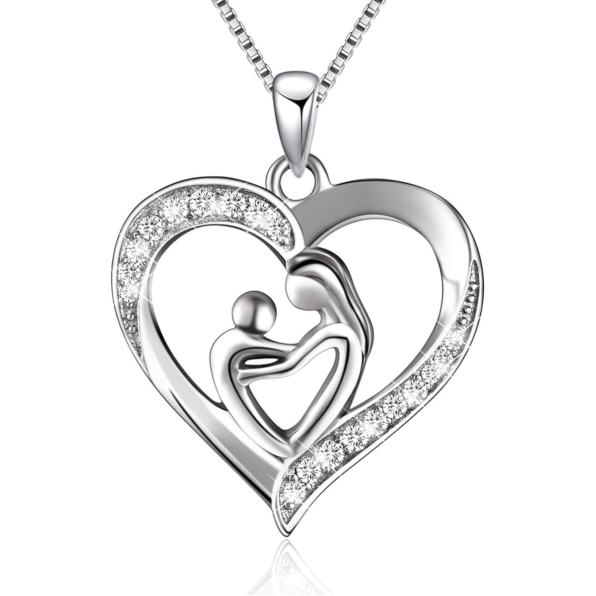 Mothers Day Gifts for Women 925 Sterling Silver Mother and Daughter Son Love Heart Pendant Necklace Jewelry Gifts for Grandmother Mom Daughter Wife