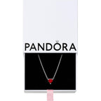 PANDORA Sparkling Heart Halo Pendant Collier Necklace - Adjustable Necklace - Stunning Women's Jewelry - Gift for Her - Sterling Silver with Red Crystal - With Gift Box - 17.7"