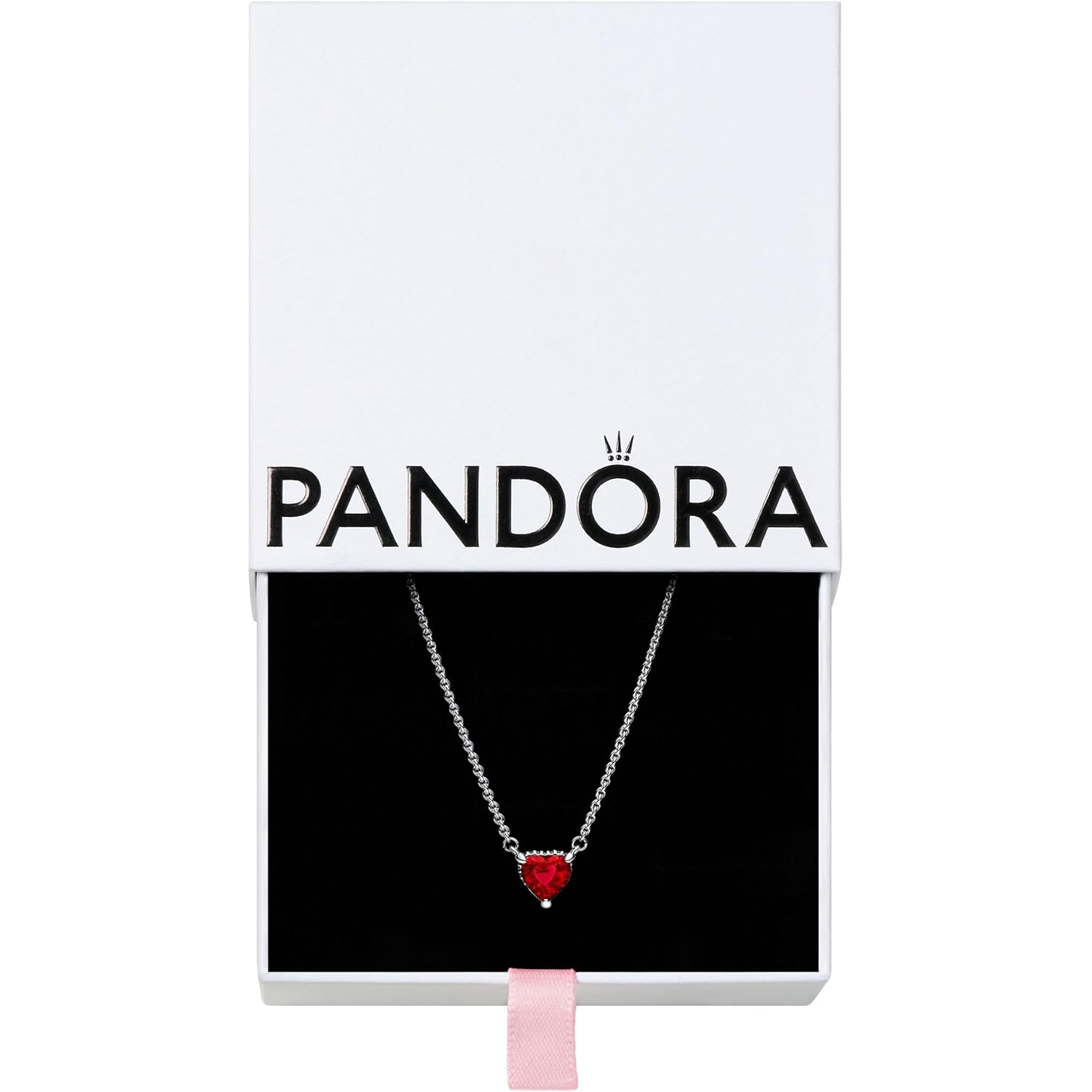 PANDORA Sparkling Heart Halo Pendant Collier Necklace - Adjustable Necklace - Stunning Women's Jewelry - Gift for Her - Sterling Silver with Red Crystal - With Gift Box - 17.7"