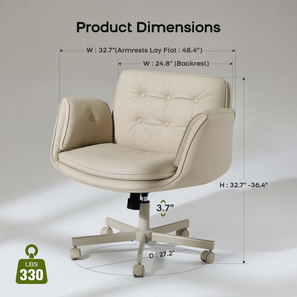 Amseatec Criss Cross Office Chair, Pu Leather Vanity Chair With 5-Level Adjustable Armrests & Swivel, Ergonomic Criss Cross Chair For Home Office Bedroom Makeup（Cream）