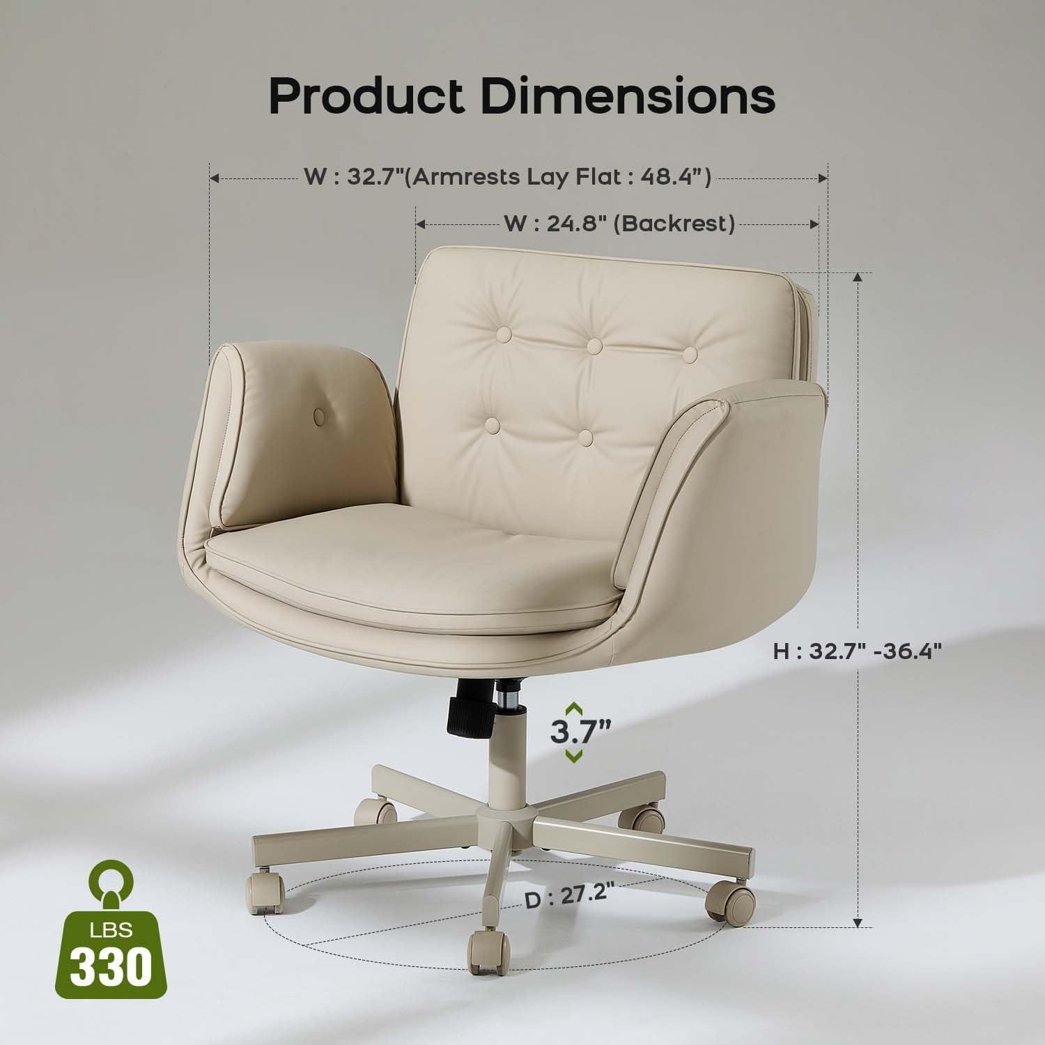 Amseatec Criss Cross Office Chair, Pu Leather Vanity Chair With 5-Level Adjustable Armrests & Swivel, Ergonomic Criss Cross Chair For Home Office Bedroom Makeup（Cream）