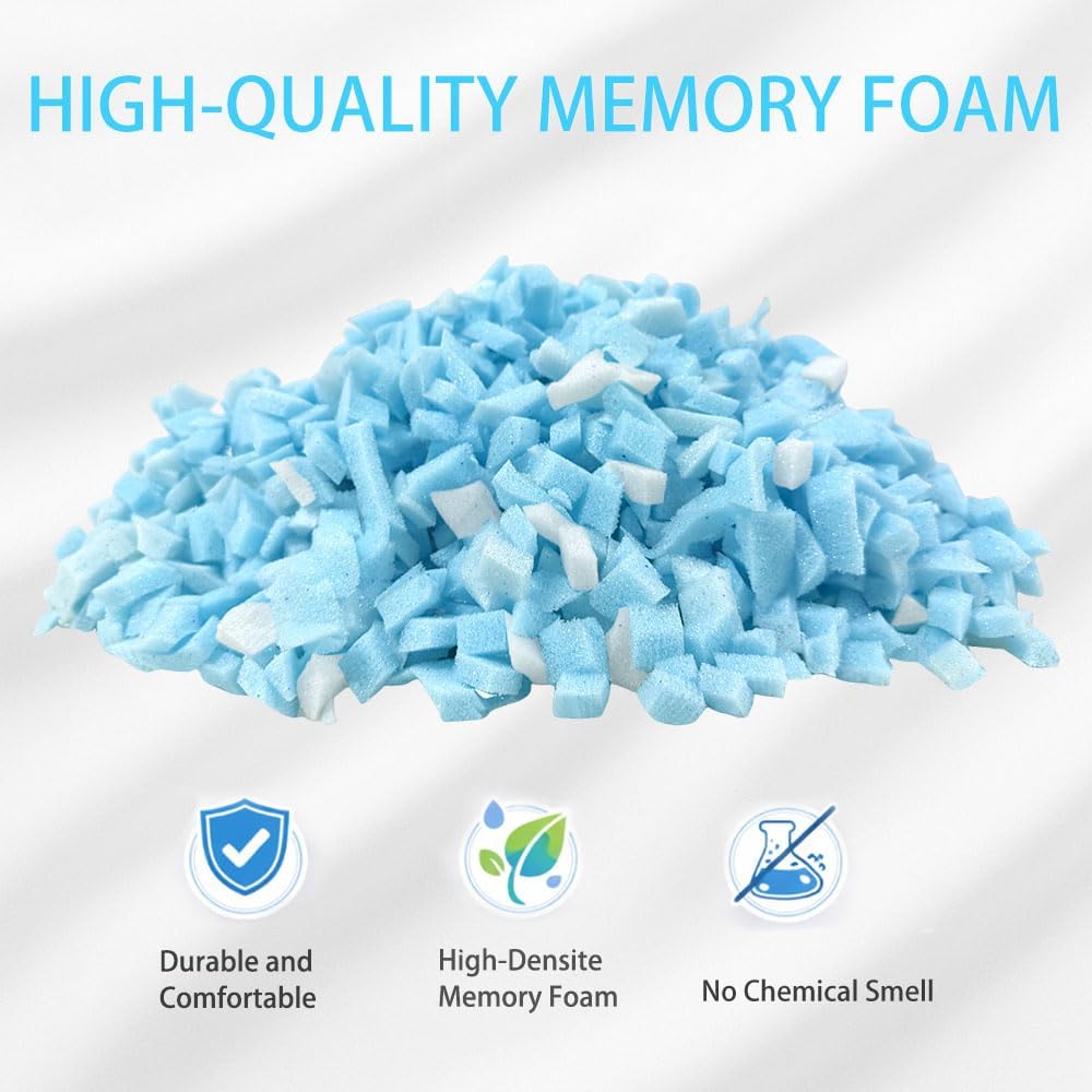 Hem Dgpy Bean Bag Filler 10Lbs, Shredded Memory Foam Filling For Bean Bag Chair Refill, Stuffing For Pillow, Punching Bag, Dog Bed, Cushions, Couch (Blue & White)