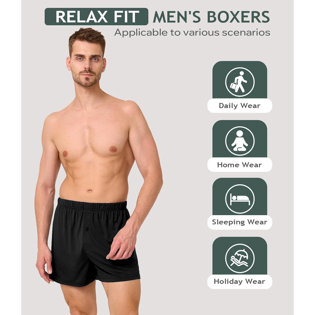 Bamboo Cool Mens Boxers Durable Comfortable Boxer Shorts For Men Loose Ultra-Soft Men'S Underwear (3 Or 5 Pack)