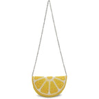 Longing To Buy Beaded Lemon Slice Clutch Purse, Yellow Evening Bag With Chain Strap, Novelty Fruit Design