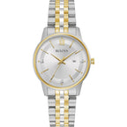 Bulova Ladies' Classic Diamond Two-Tone Gold Stainless Steel 3-Hand Calendar Date Quartz Watch