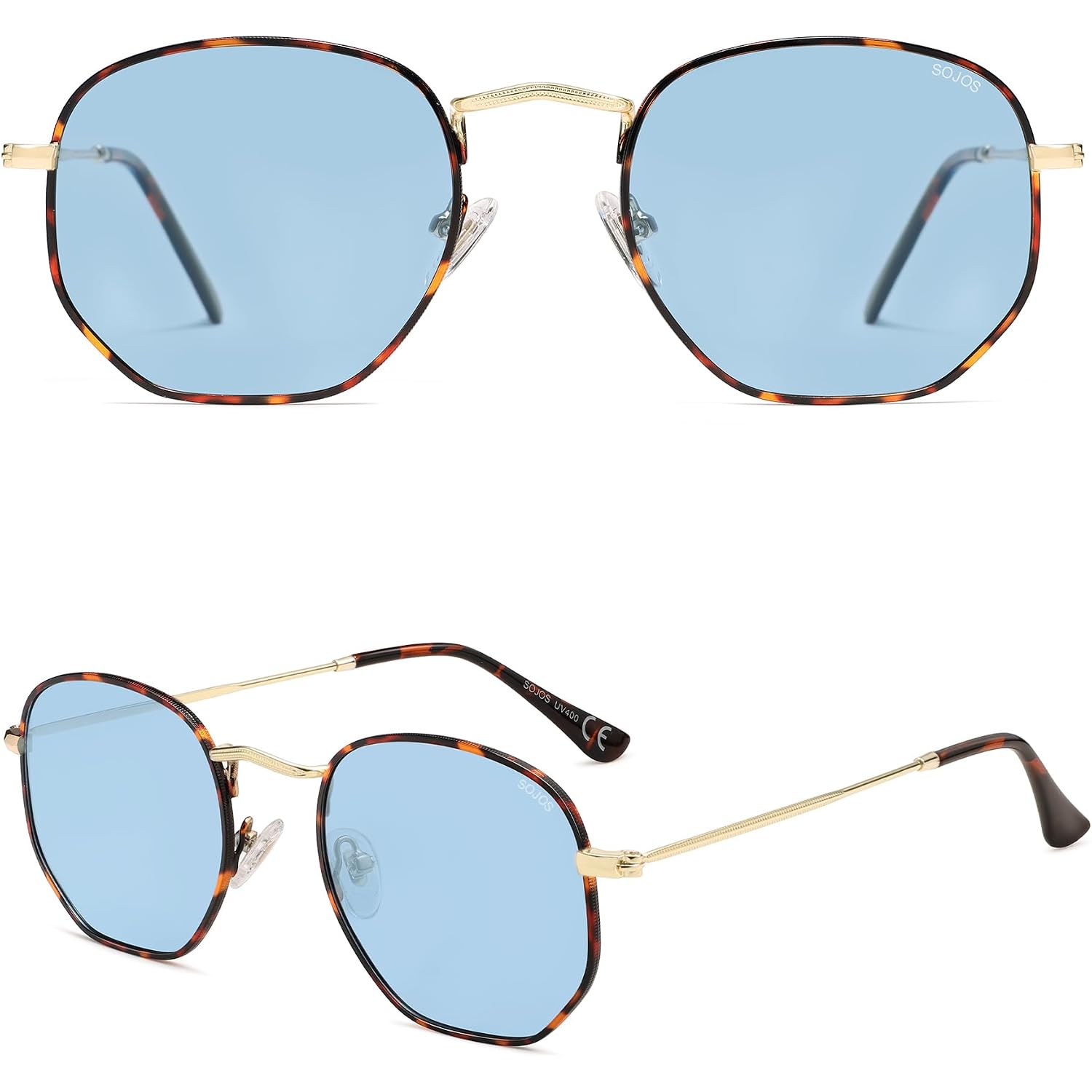 SOJOS Square Polarized Sunglasses for Women Men Small Hexagonal Polygon Shades SJ1072 Light Blue