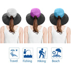 3 Pieces Womens Ponytail Wide Brim Sun Hat Packable Uv Protection Beach Cap For Fishing & Hiking