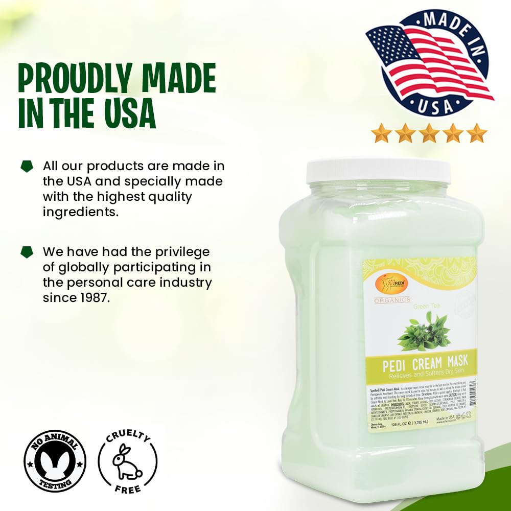 SPA REDI - Body and Foot Cream Mask, Green Tea, 128 Oz - Pedicure Massage for Tired Feet and Body, Hydrating, Fresh Skin - Infused with Hyaluronic Acid, Amino Acids, Panthenol, Comfrey Extract