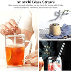Annvchi 16 Pack Reusable Glass Straws,Set Of 6 Straight And 6 Bent With 4 Cleaning Brush,Perfect For Smoothies,Tea, Juice, Milkshakes(8.5''X10 Mm)