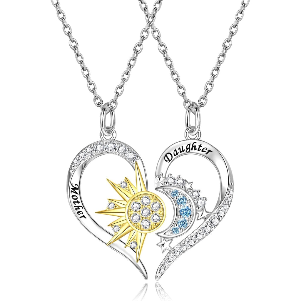 Mother Daughter Necklace Set for 2 Sterling Silver Sun and Moon Matching Pendant Necklace Jewelry Gifts Mother's Day Birthday
