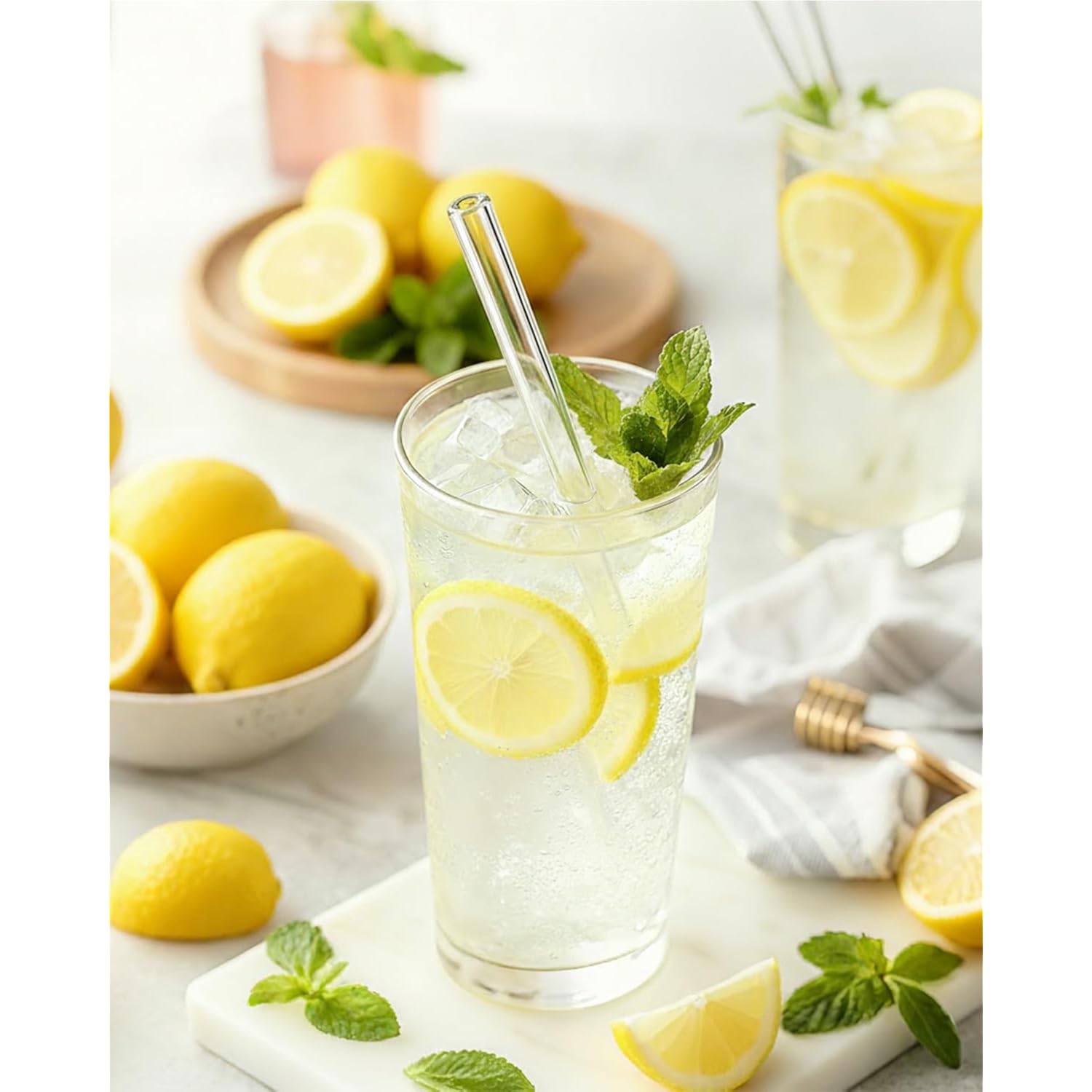 18-Pack Glass Straws, Reusable Clear Glass Drinking Straws Set, 8.5 Inch X 10Mm - Includes 8 Straight And 6 Bent With 4 Straw Cleaner Brush, Perfect For Smoothies, Milkshakes, Juice, Tea
