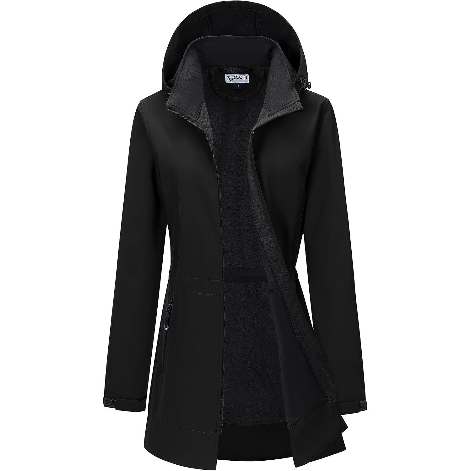 33,000Ft Women'S Waterproof Softshell Long Rain Jacket With Hood Fleece Lined Windproof Windbreaker