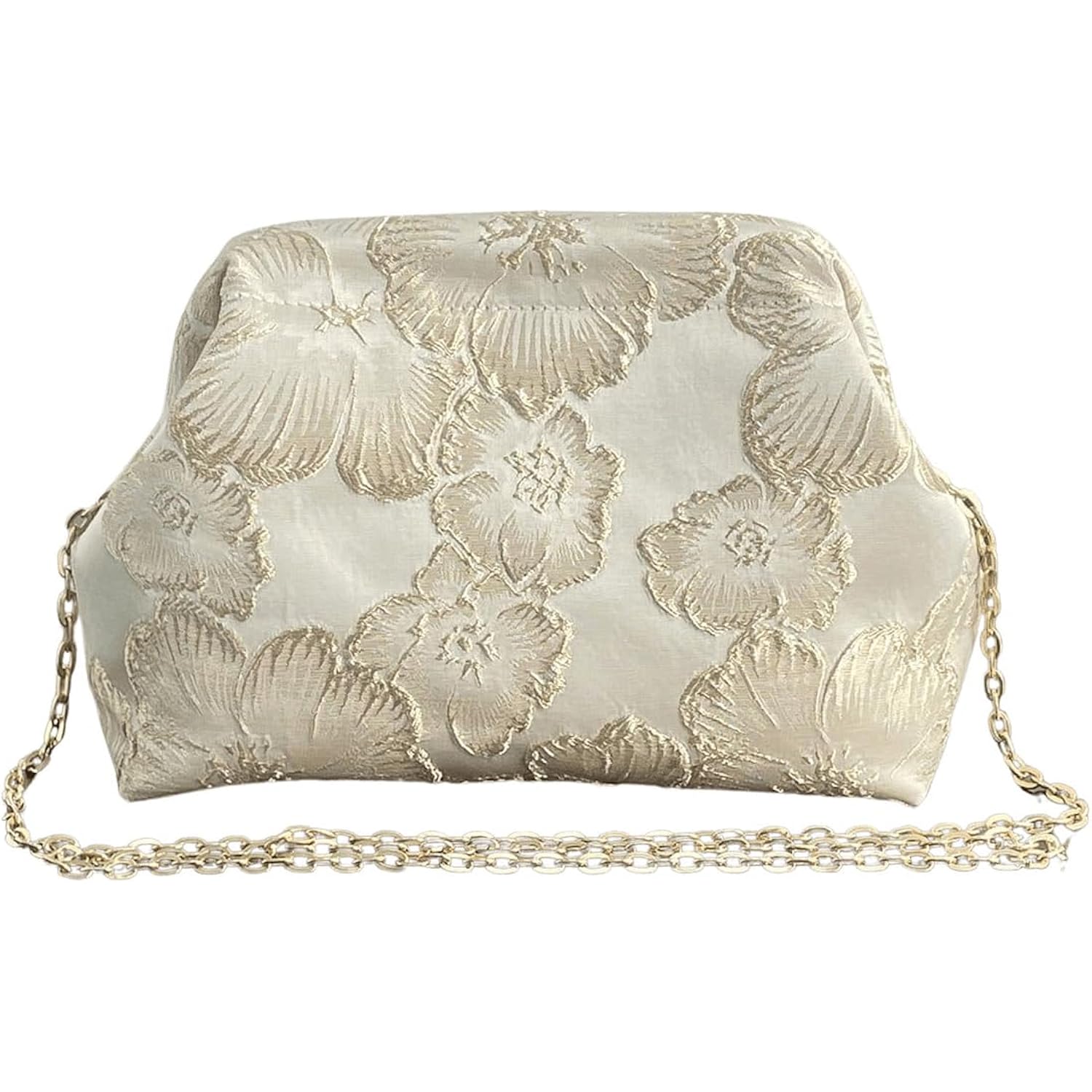 OYOANGLE Women's Flower Embroidery Clutch Purse Kiss Lock Shoulder Bags Evening Handbag