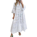 Chouyatou Women'S 2026 Lace Eyelet Embroidery Maxi Dress V-Neck Trumpet Sleeve Boho Flowy Swing Dress