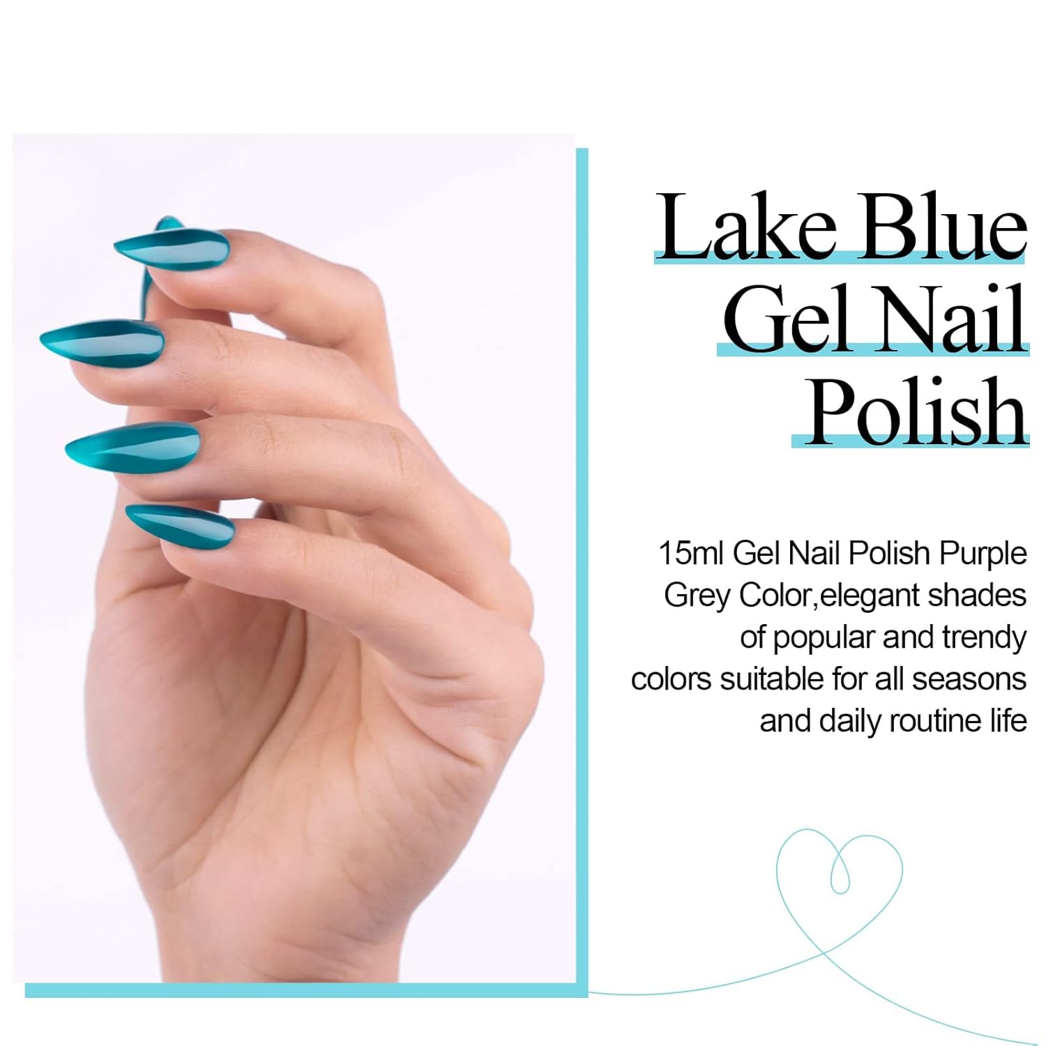 Aegean Blue Gel Nail Polish, 0.5 fl oz Translucent Blue Green gel polish Color Soak Off UV Lamp Nail Art Manicure Salon DIY Nail Design Christmas Halloween Decoration