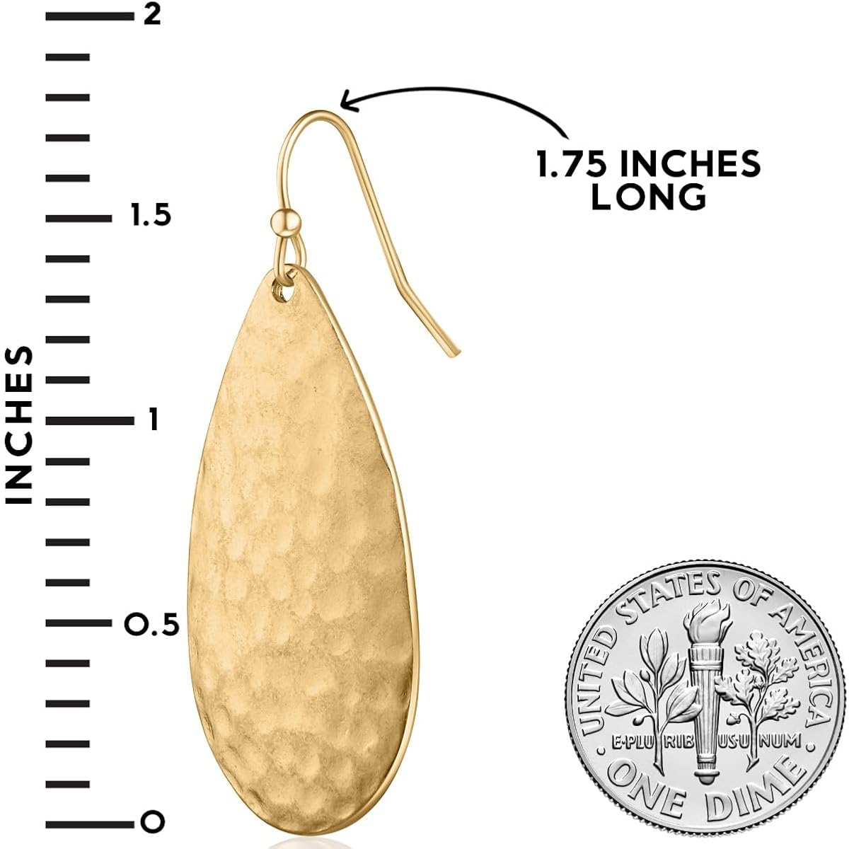 Hammered Teardrop Earrings for Women - Boho Dangling Statement Dangle Earrings, Elegant Textured Tear Drop Dangles in Gold Tone or Silver Tone