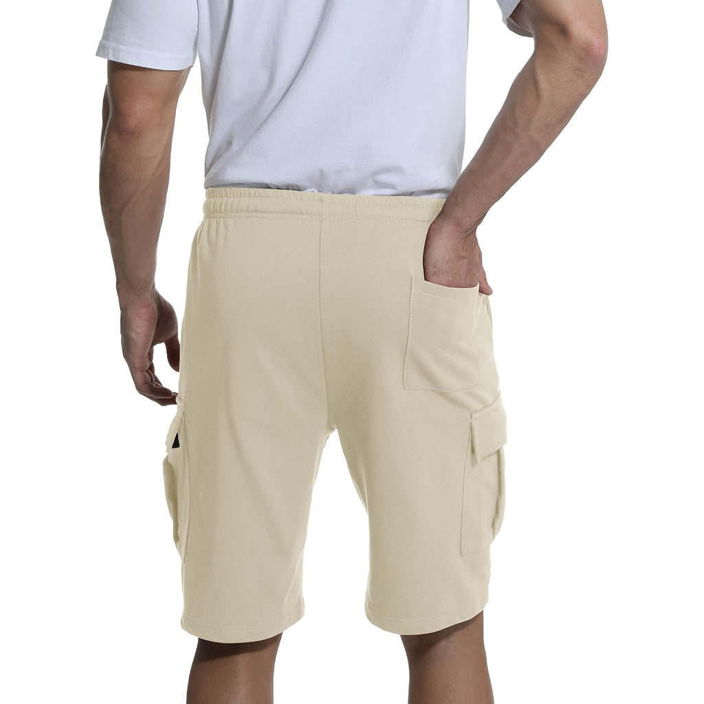 Mens Casual Cargo Shorts Cotton Elastic Waist Drawstring Sweat Shorts Gym Workout Jogger Shorts