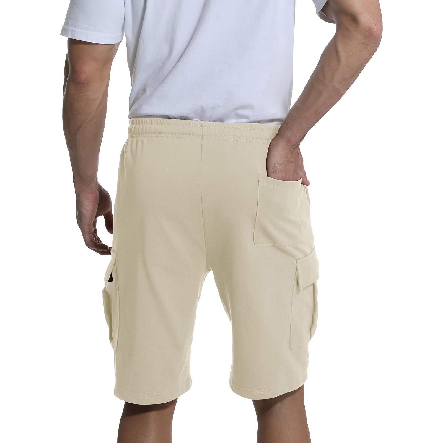Mens Casual Cargo Shorts Cotton Elastic Waist Drawstring Sweat Shorts Gym Workout Jogger Shorts