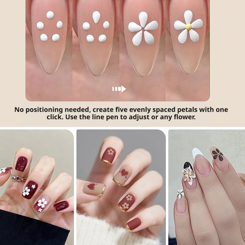 5 Petal Flower Nail Dotting Pen,Nail Art Dotting Tools,1.8mm Fine Tip Rhinestone Dot Paint Tool for Painting, Sculpting, Rhinestones DIY and Salon (4PCS)