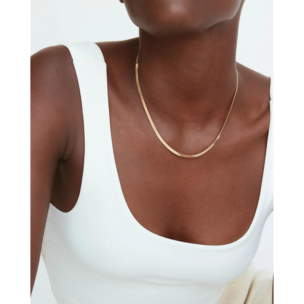 Gold Chain for Women & Men,14K Gold Necklace for Women &Men Flat Snake Chains Womens Herringbone Choker Chains Necklaces 4MM 18in/20in/22in/24inchs