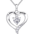 Mom Necklace 925 Sterling Silver Heart Necklaces for Women Engraved I Love You You Mom Gifts for Mom from Daughter