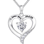 Mom Necklace 925 Sterling Silver Heart Necklaces for Women Engraved I Love You You Mom Gifts for Mom from Daughter