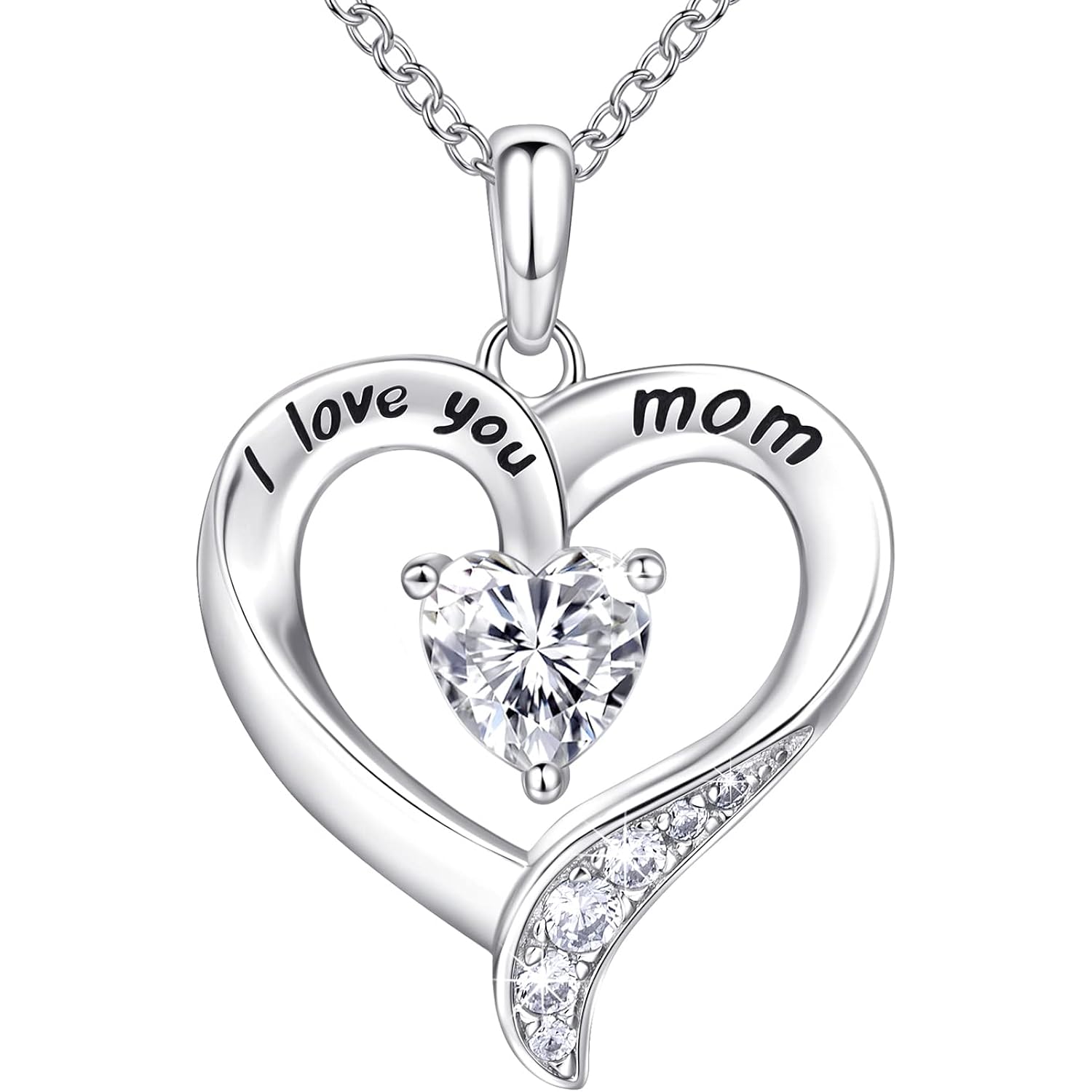 Mom Necklace 925 Sterling Silver Heart Necklaces for Women Engraved I Love You You Mom Gifts for Mom from Daughter