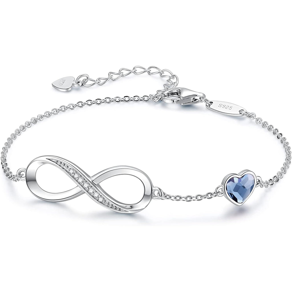 CDE Mothers Day Gifts Infinity Heart Birthstone Charm Link Bracelet for Women 925 Sterling Silver Adjustable Mother's Day Valentine's Day Christmas Day Gift Anniversary Birthday Jewelry for Wife Girlfriend Her