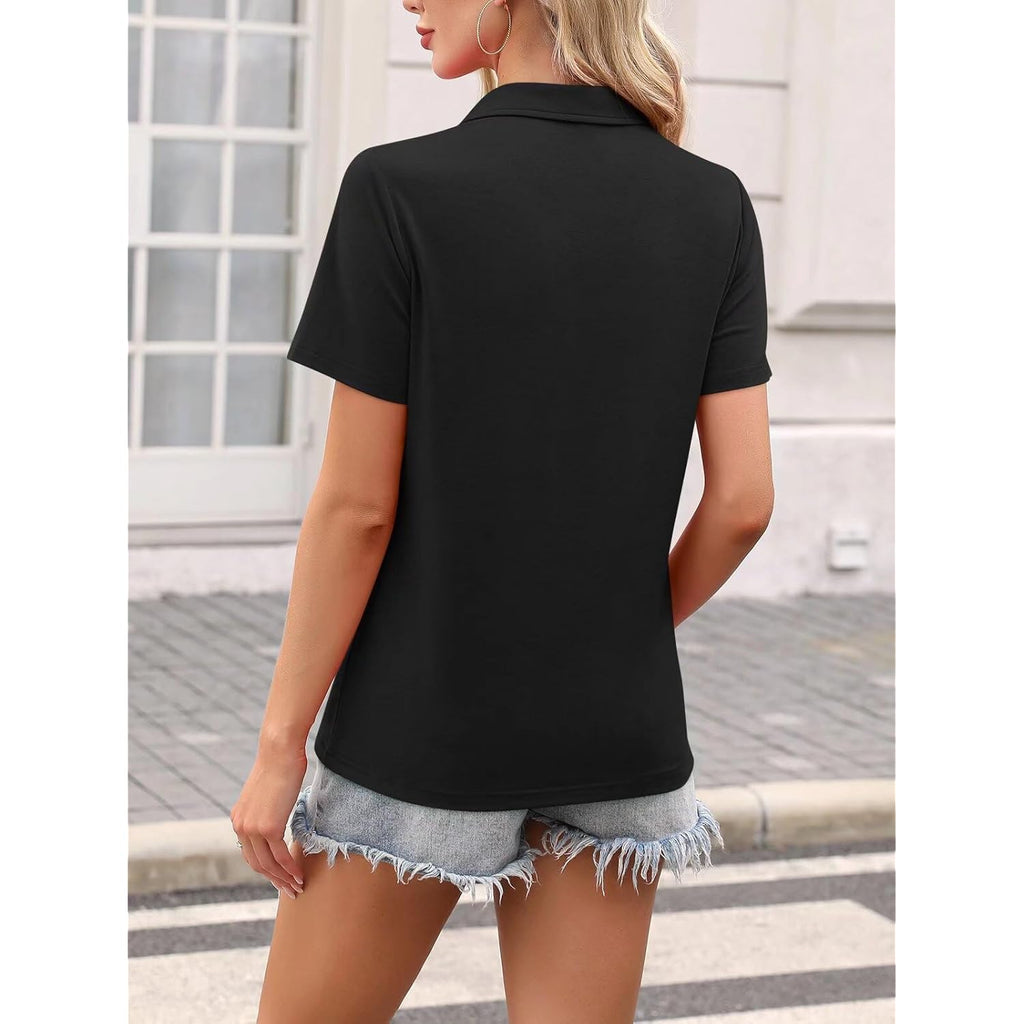Women's Short Sleeve V Neck Polo Shirts Summer Collared Tops Casual Loose Tees Tops