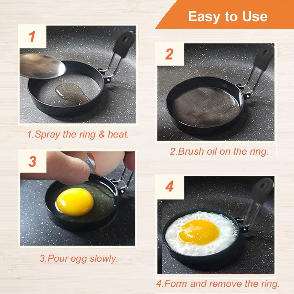Large 3.5" Nonstick Egg Rings Set Of 4, Round Crumpet Ring Mold Shaper For English Muffins Pancake Cooking Griddle - Portable Grill Accessories For Camping Indoor Breakfast Sandwich Burger