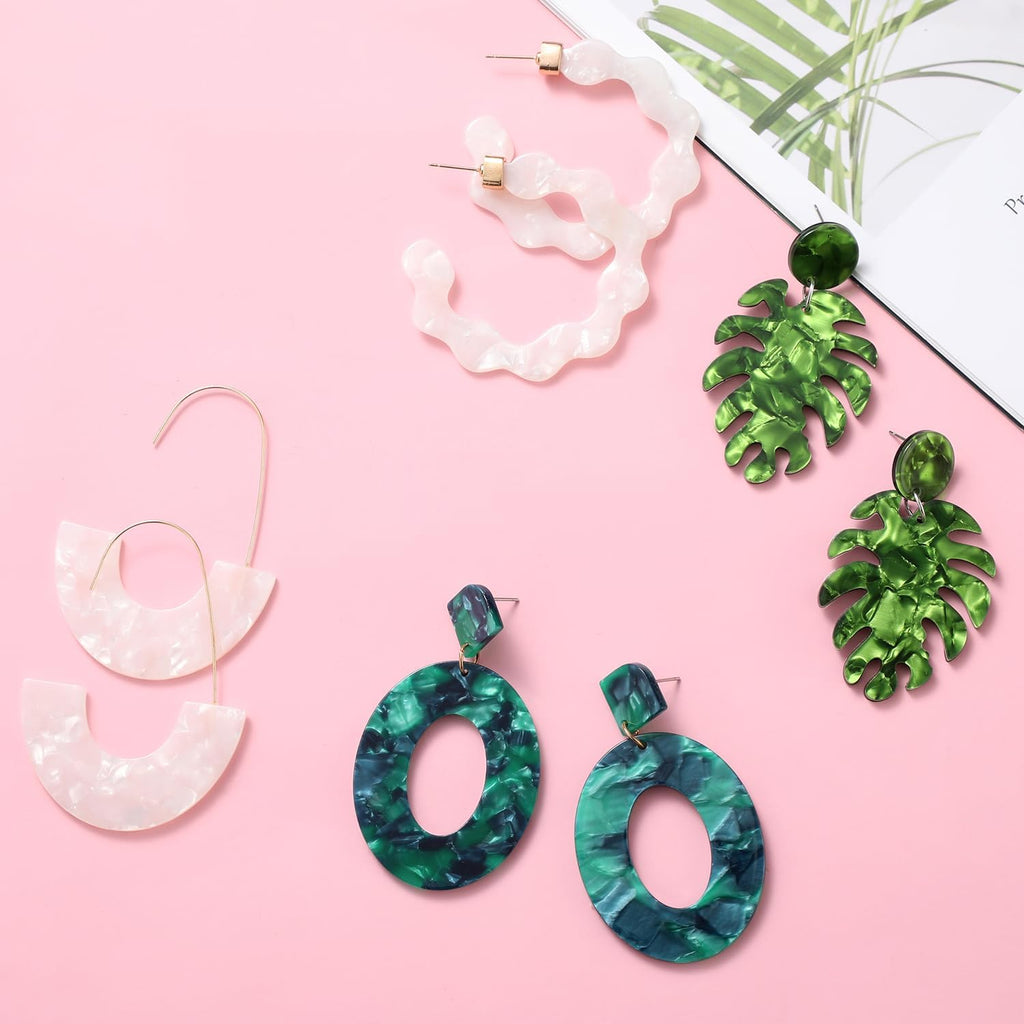16 Pairs Trendy Statement Acrylic Rattan Earrings for Women-Fashion Summer Beach Vacation Boho Jewelry Set